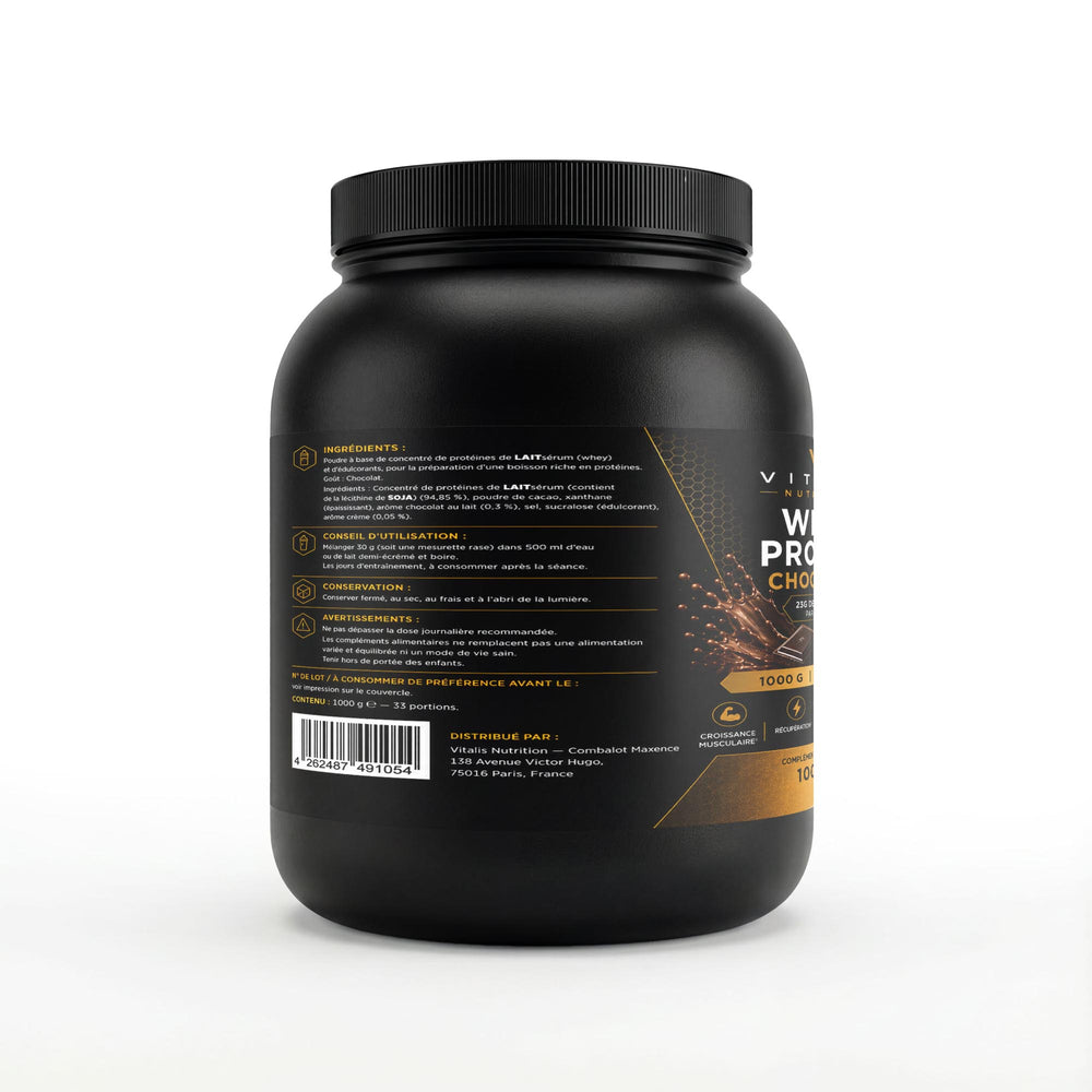 Whey Protéine chocolat Vitalis — ingrédients, conseils d'utilisation et code-barres
