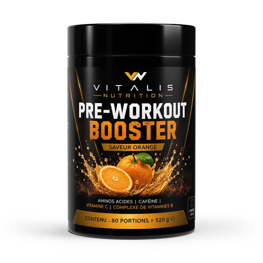 Pre-Workout Booster saveur orange, pot 520 g Vitalis Nutrition