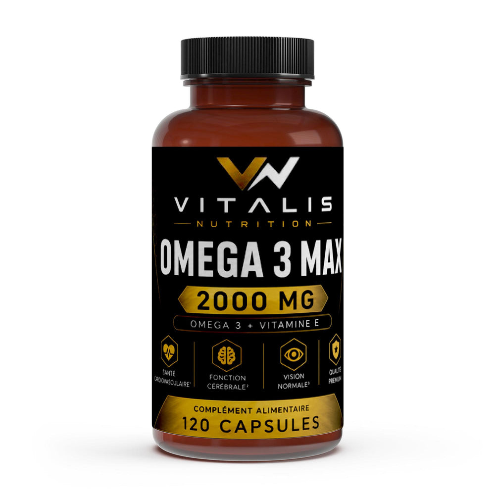 Flacon d'Oméga 3 Max 2000 mg EPA et DHA Vitalis Nutrition, 120 capsules