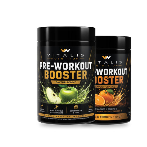 Pre-Workout Booster Vitalis Nutrition 520 g — deux goûts au choix, pomme et orange