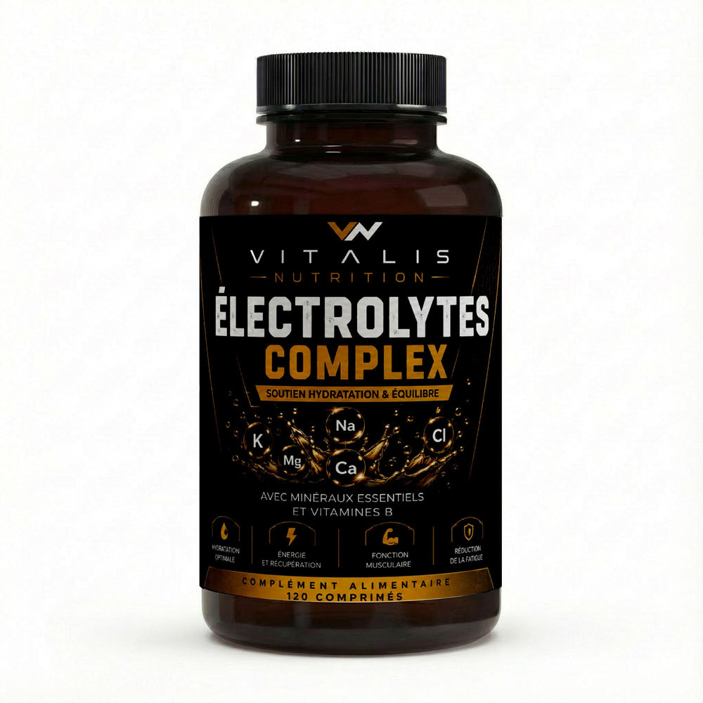 Flacon d'Électrolytes complexe 5 minéraux Vitalis Nutrition, 120 comprimés vegan