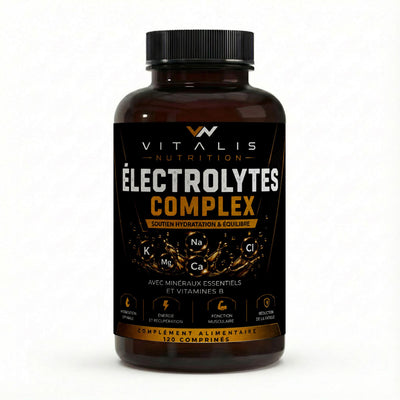 Flacon d'Électrolytes complexe 5 minéraux Vitalis Nutrition, 120 comprimés vegan