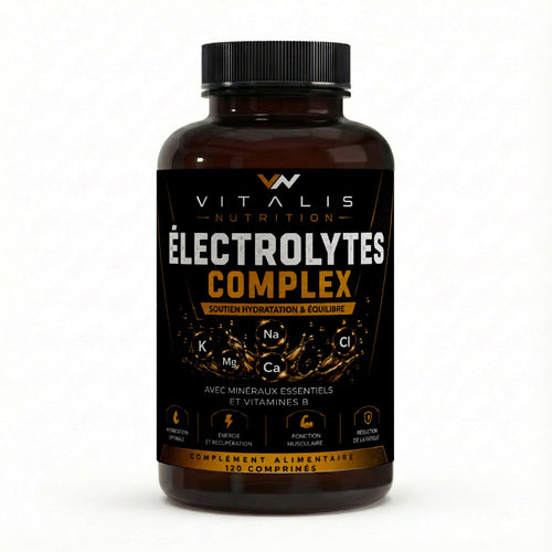 Flacon d'Électrolytes complexe 5 minéraux Vitalis Nutrition, 120 comprimés vegan