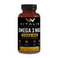 Flacon d'Oméga 3 Max 2000 mg EPA et DHA Vitalis Nutrition, 120 capsules — fond transparent
