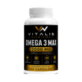 Flacon d'Oméga 3 Max 2000 mg EPA et DHA Vitalis Nutrition, 120 capsules, fond transparent