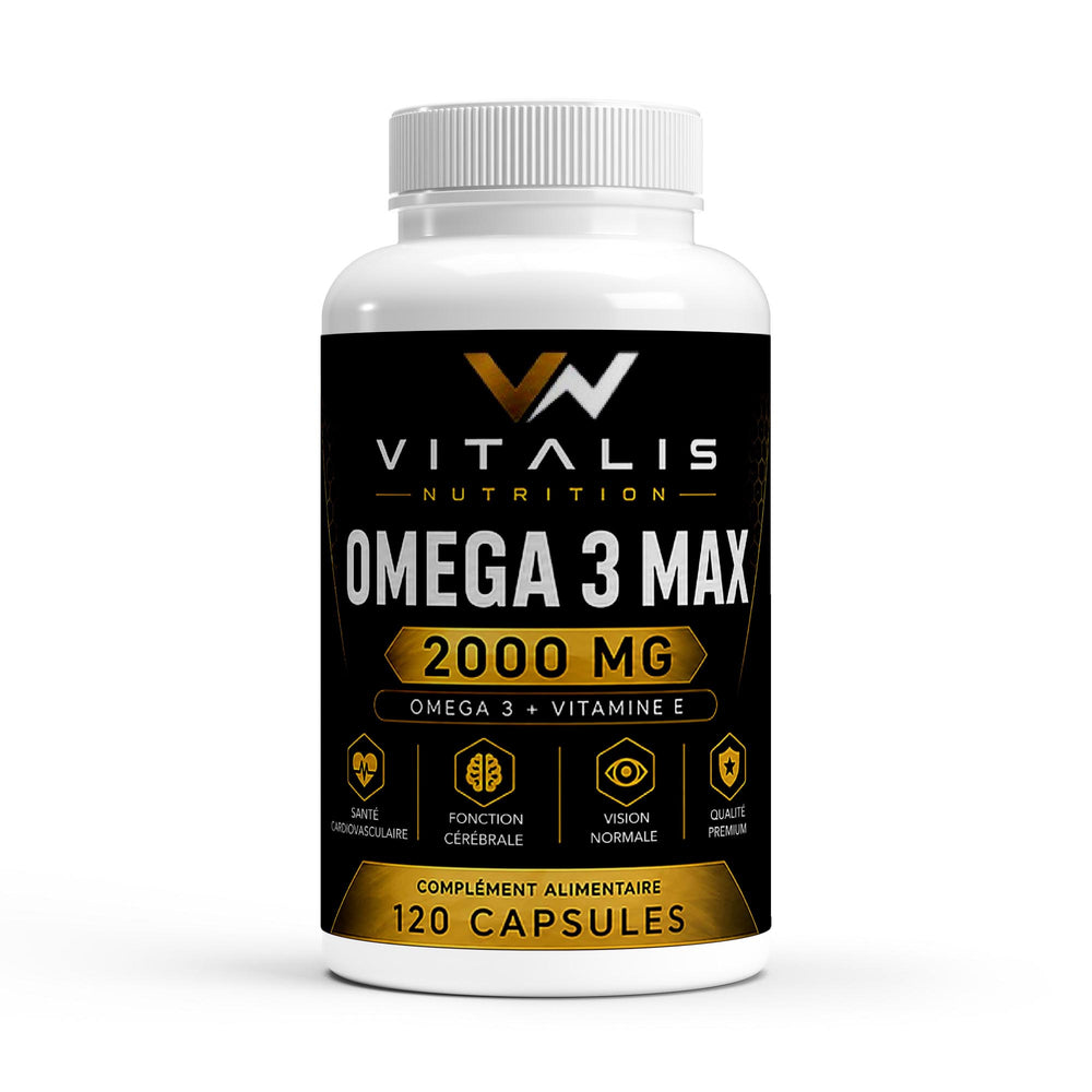 Flacon d'Oméga 3 Max 2000 mg EPA et DHA Vitalis Nutrition, 120 capsules